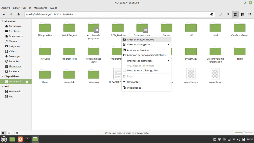 Desactivando la opción de "Activar inicio rápido (recomendado)" en Windows ya podremos crear carpetas, copiar, mover y eliminar archivos en Linux.