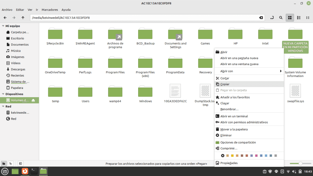 Desactivando la opción de "Activar inicio rápido (recomendado)" en Windows ya podremos crear carpetas, copiar, mover y eliminar archivos en Linux.